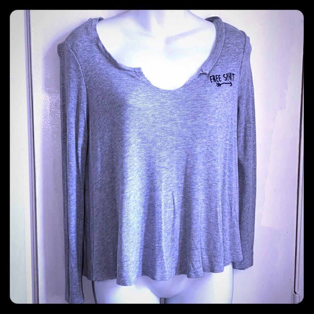 LOL VINTAGE Grey Ribbed Free Spirit LS Tee-XS